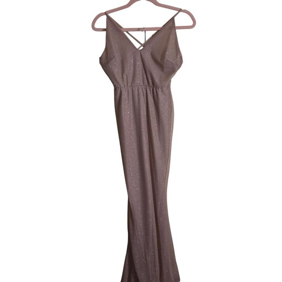 Lovely Day Ivory Glitter Maxi Dress Bow Ruffle Detail Sparkle Size S - Picture 2 of 14